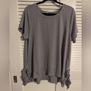 Purple Gray Crew Neck Ruffled T-Shirt | Cupio 1x